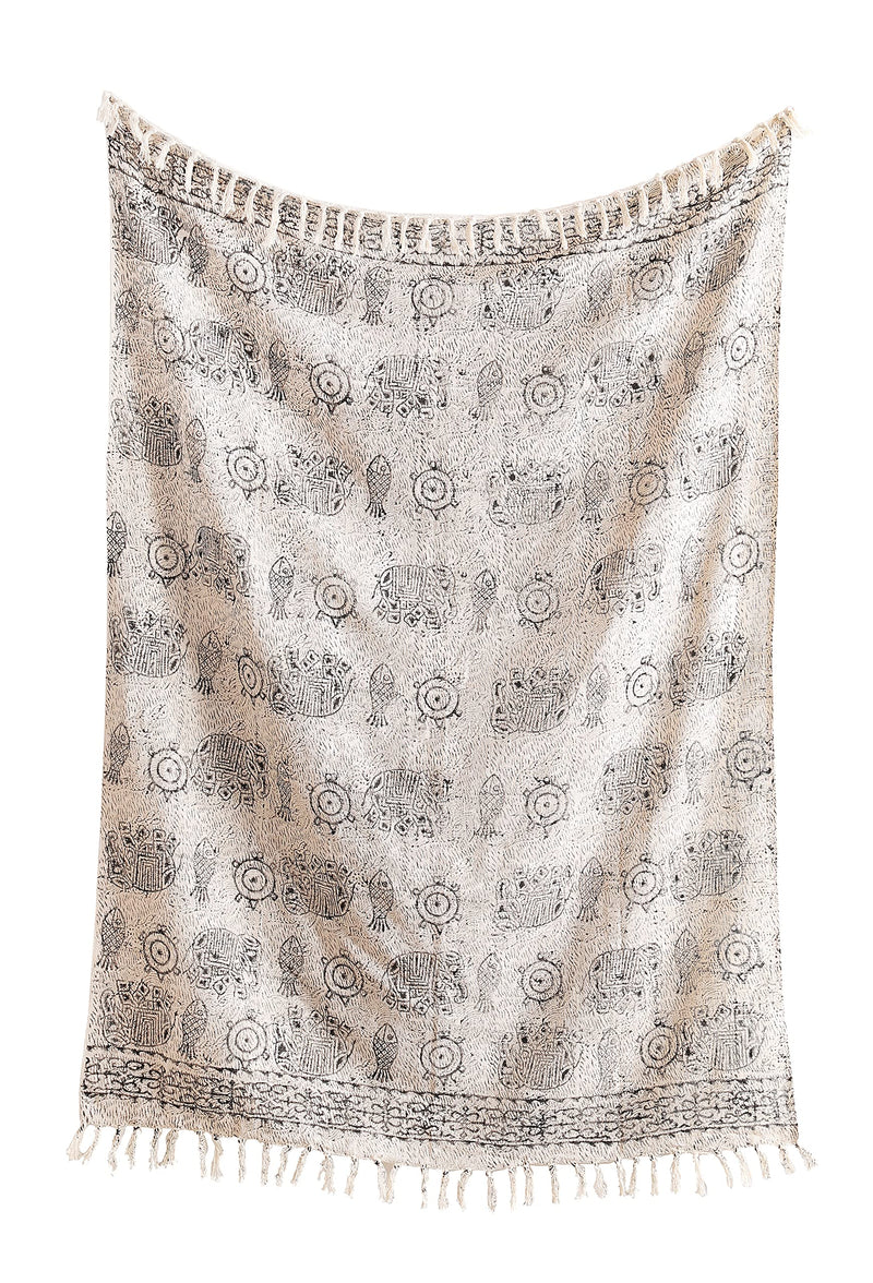 Ravaiyaa - Attitude is everything Pure Cotton Hand Block Printed Throw, Soft and No Static Stylish Blanket, Warm Throw Blanket for Bedroom & Living Room (Off White)