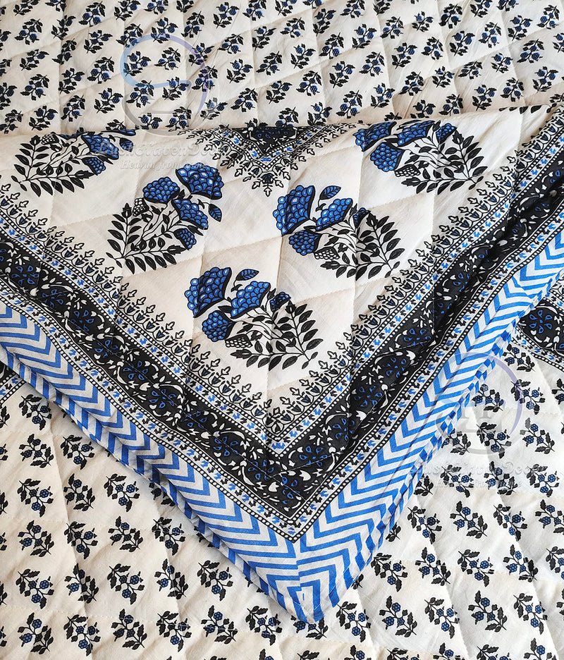 LushHavenDecor 400 TC Single Bed Jaipuri Razai Pure Cotton Jaipuri Rajai Ac Quilt for All Season Soft Breathable Rajasthani Cotton Quilt Comforter 55 x 85 inch Blue Booti Pack 1