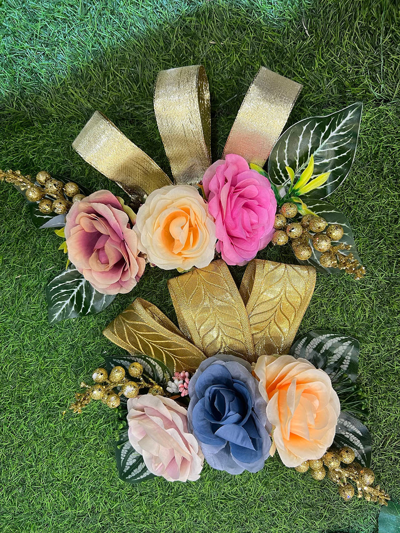 WS Wrap Shap 3 Big Rose Artificial Flower Bunch for Decoration, Gifting, Trousseau Packing, Hampers, Gift Packing (3)