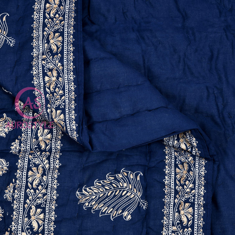 THROWS HOME DECOR 400 TC Double Bed Organic Cotton Jaipuri Razai Bed Blanket Ac Quilt for Winter and Summer Soft Light Weight Rajasthani Traditional Rajai 85 x 100 inch Blue, Pack of 1