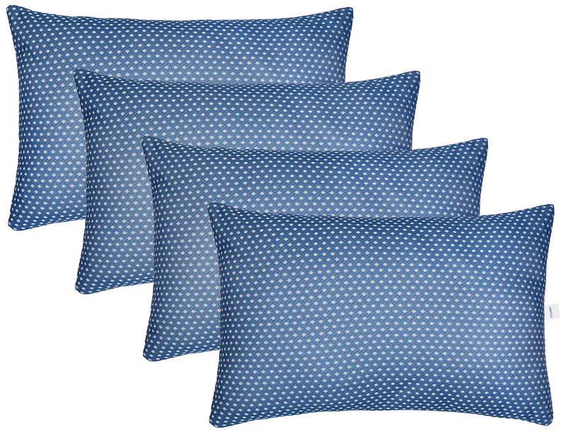 Solimo Microfibre & Polyester 4-Piece Premium Bed Pillow Set, Microfibre, Blue & White, 43 X 69 X 17 Cm