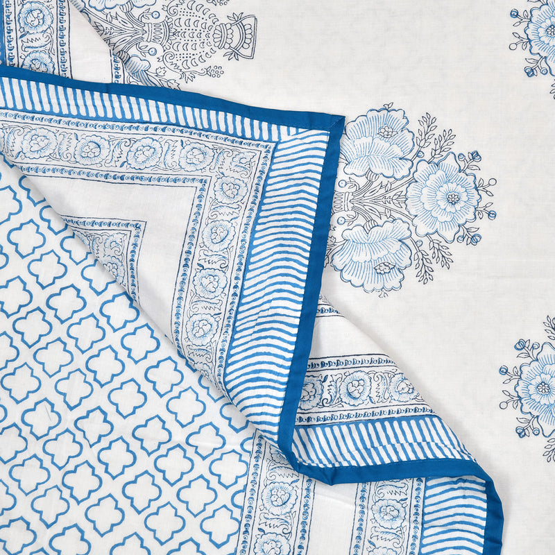 Blocks of India Summer Single Size (60 x 90 Inches) Reversible Hand Block Printed Malmal 100% Cotton Dohar (Blue Buta)