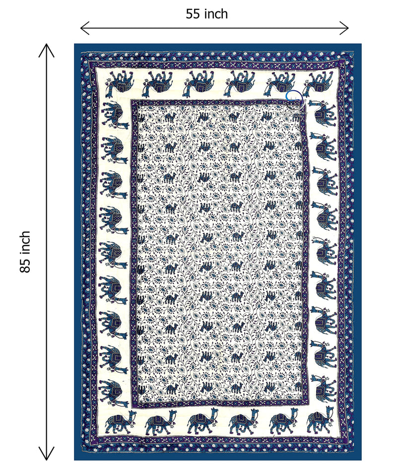 THROWS HOME DECOR Rajasthani Traditional Cotton Jaipuri razai rajai ac Blanket Blue Camel Animal Print with Floral Design Single Bed Jaipuri Quilt 55 x 85 inch ( Blue ) Reversible ( Both Sided )