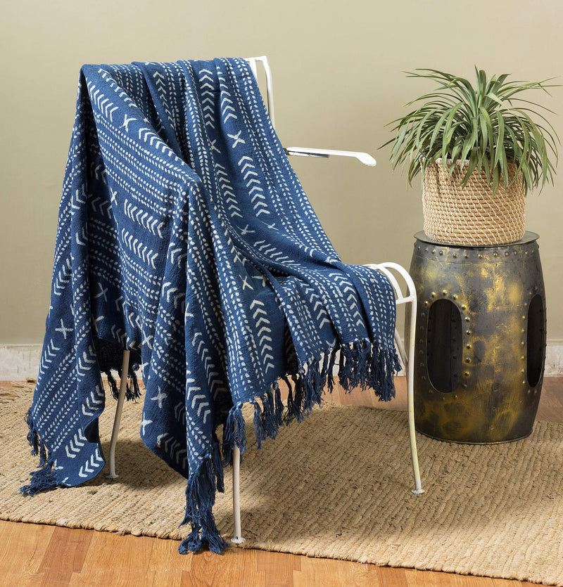 Ravaiyaa - Attitude is everything Indian Cotton Hand Block Printed Blanket Sofa Couch Throw Home Bed Decor (Indigo Blue)