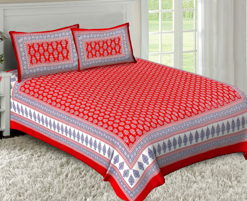 JAIPUR PRINTS 140 TC Cotton Blend Mandala Printed Jaipuri Bedsheet for Double Bed King Size with 2 Pillow Covers (Red)