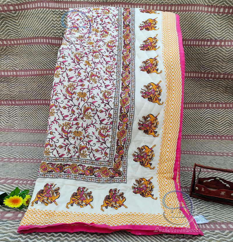 LushHavenDecor 400 TC Single Bed Jaipuri Razai Pure Cotton Jaipuri Rajai Ac Quilt for All Season Soft Breathable Quilt Comforter 55 x 85 inch Pink