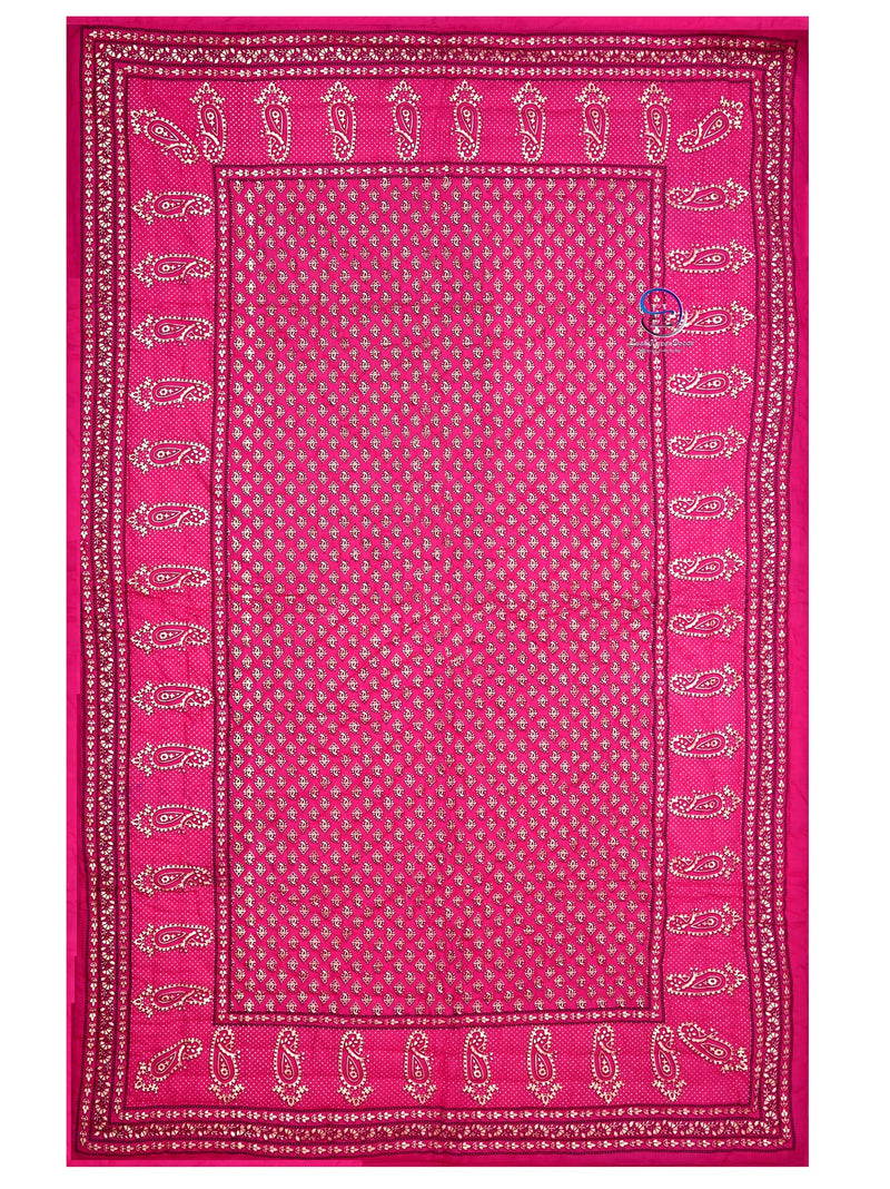 THROWS HOME DECOR Traditional Jaipuri Floral Print Design with Gold Print Cotton Single Quilt Blanket (Pink)