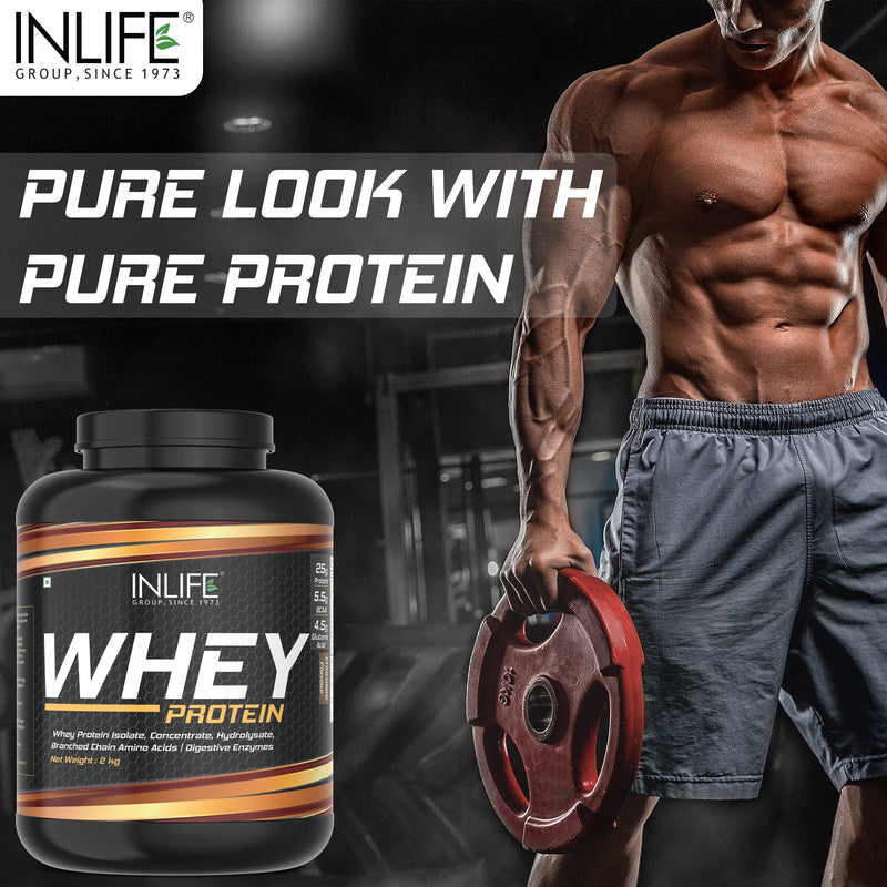 INLIFE Whey Protein Powder | Blend of Isolate Concentrate Hydrolysate | Sports Nutrition Workout Drink, Muscle Food, Body Building Supplement (Chocolate, 2kg)