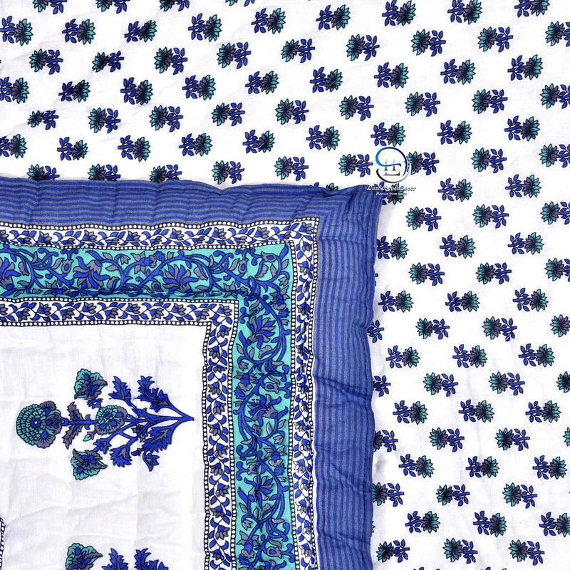 HASHIREX 400 TC Single Bed Jaipuri Razai Organic Pure Cotton Jaipuri Rajai Ac Quilt for All Season Soft Breathable Light Weight Rajasthani Cotton Quilt 55 x 85 inch (Blue Booti) Pack of 2