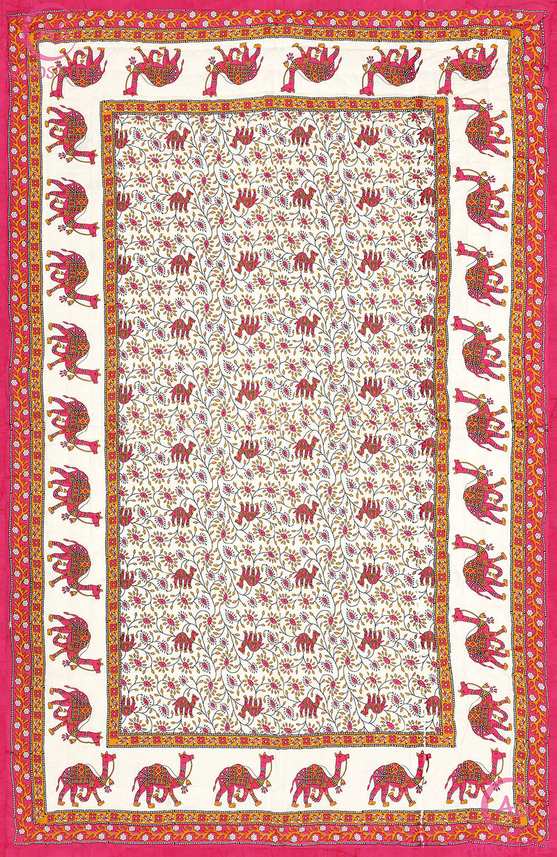 WORLDNEX 400 TC Pure Cotton Traditional Jaipuri Design Printed Light Weight Single Bed Quilt/Razai/Rajai - 85 x 55 Inches (Design 1)