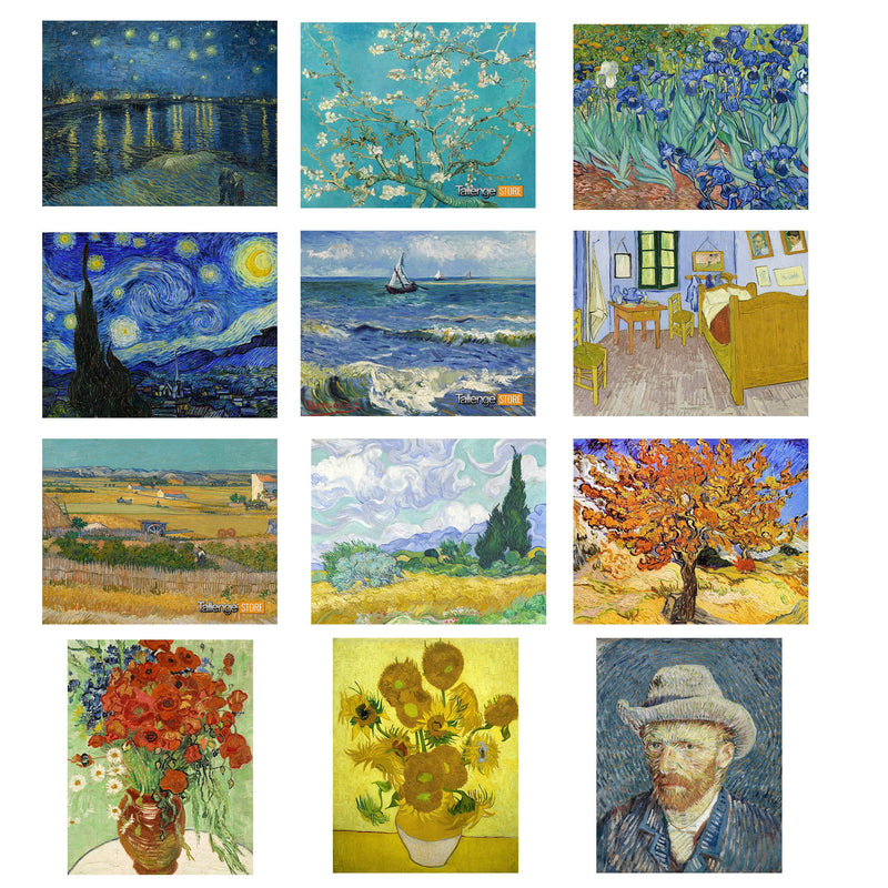 Tallenge - Set of 12 Magnets - Vincent Van Gogh Paintings - for Fridge and Wall (Size 6 inches x 4 inches Each)