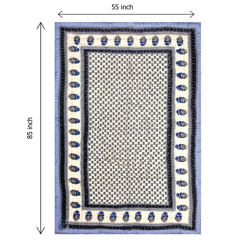 THROWS HOME DECOR 400 TC Single Bed Jaipuri Razai Organic Pure Cotton Jaipuri rajai Ac Quilt for All Season Soft Light Weight Rajasthani Cotton Quilt 55 x 85 inch (Blue) Pack of 1, breathable