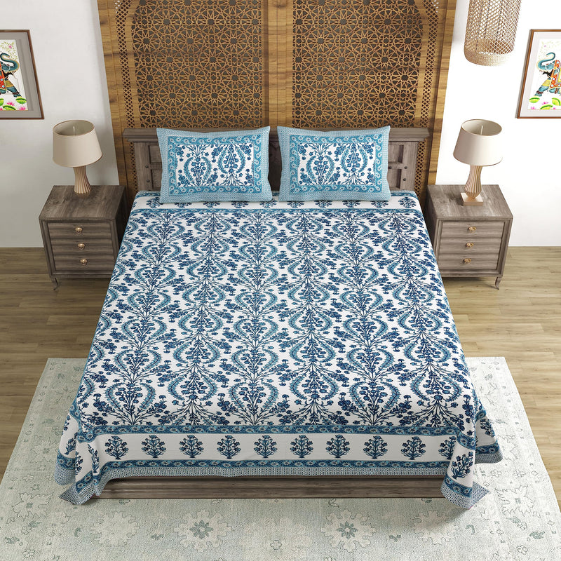 BLOCKS OF INDIA Cotton Block Print King Size BEDSHEET (90 X 108 inch) (Design 21)