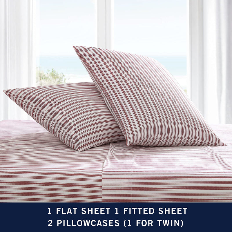 Nautica Stripe Cotton Percale Sheet Set, King, Coleridge Red