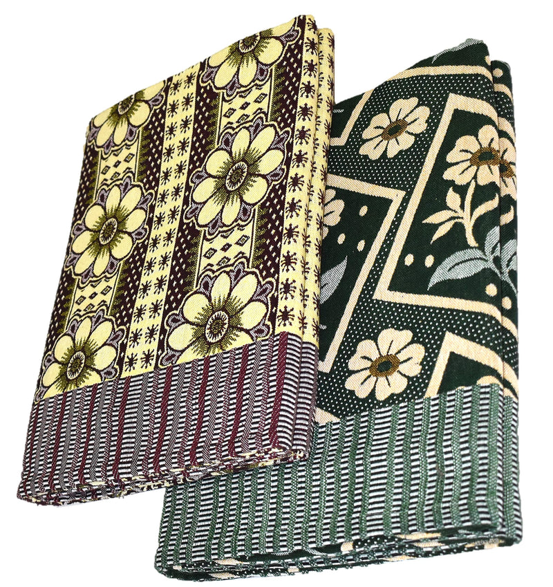 TUNI MANI Double Cloth Jacquard Cotton Blanket/Floral Design Erode Chennimalai Bedsheet/Size: 5' x 7.5' Feet/Pack of 2 (Maroon & Green)