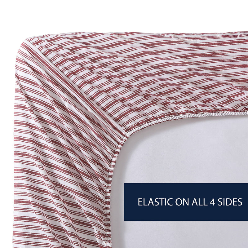 Nautica Stripe Cotton Percale Sheet Set, King, Coleridge Red