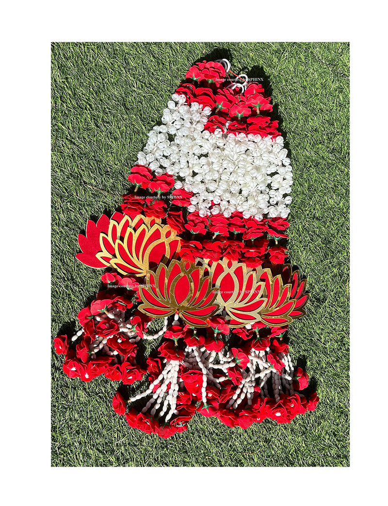 SPHINX MDF Lotus Cut Outs, Lotus hangings with Artificial Jasmine (mogra) and red Roses Garlands Decorative Latkans,Easy Simple Backdrop Hangings for Decorations- (10 Pieces)