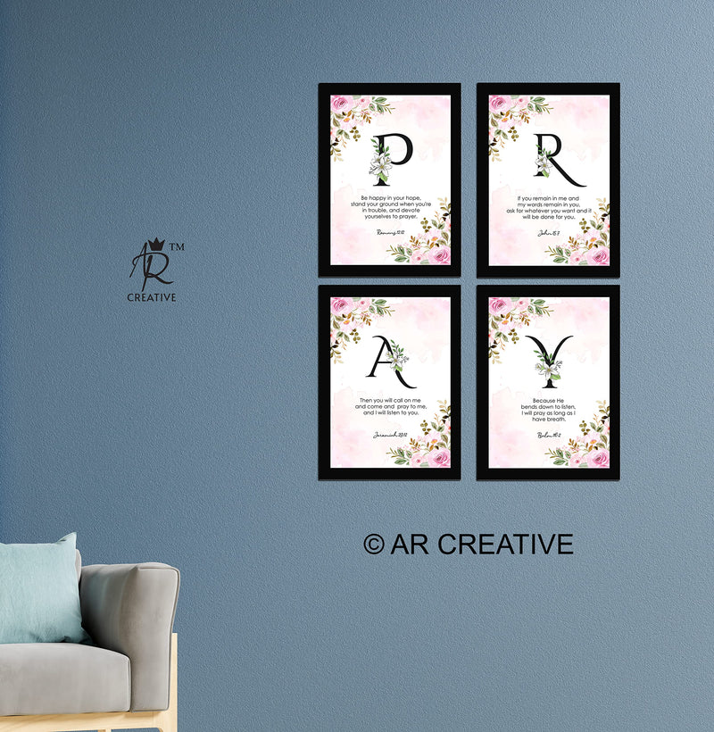 AR Creative Synthetic Pray - Bible Verse Wall Art, Bible Quotes Print With Frame, Home, Office Decor, Bible Quotes Poster (13.6 Inch X 10.2 Inch), Set Of 4