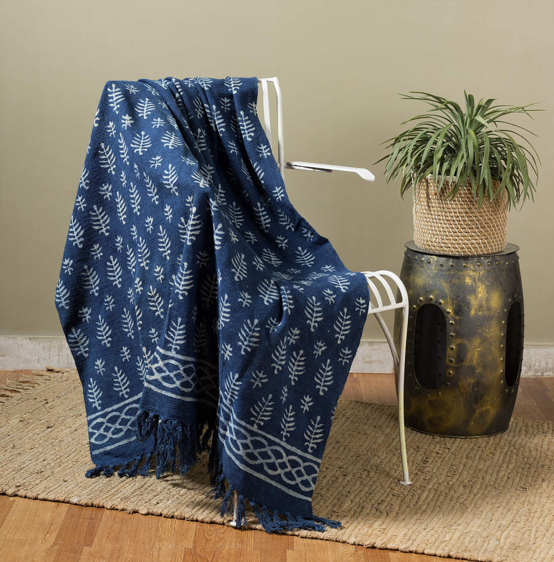 Ravaiyaa - Attitude is everything Handloom Hand Woven Soft Cotton AC Blanket Sofa Couch Decorative Throw Blanket Bedding Throw (Indigo Blue)