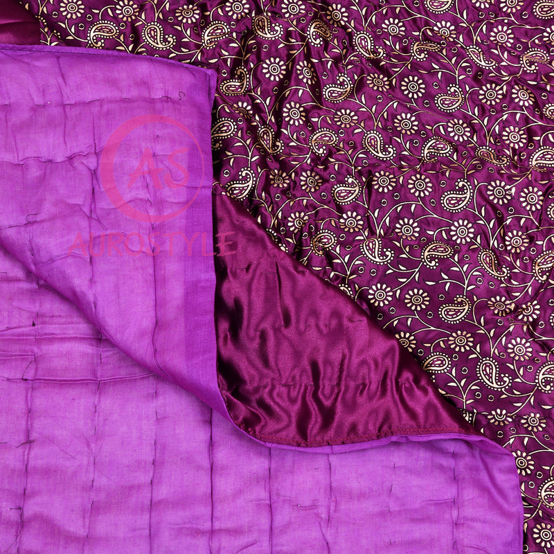 AUROSTYLE Cotton Filled Light Weight Silk Jaipuri AC Quilt/Razai Over All Over Printed with Gold Print Jaipuri Quilts/Razai (Light Pink Jaal Print, Single Bed)