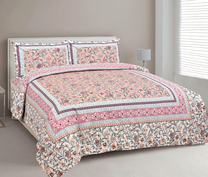 Urban Jaipur Floral Prints Cotton Bedsheet Double Bed 210 TC with 2 Pillow Covers (93 * 108 inches) (Pink)