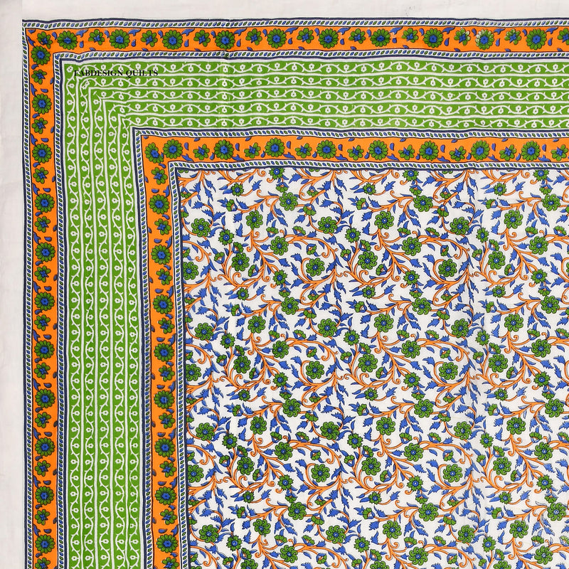 Namaste India Jaipuri Light Weight Pure Cotton Traditional Rajasthani Print Green Colour Single Bed Quilt/Razai/Rajai, reversible, Pack of 1