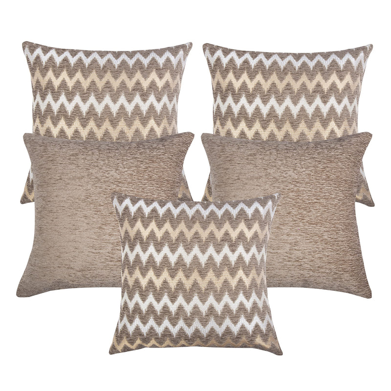 Cazimo Jacquard Chevron Design Cushion Covers 16*16 inches, Set of 5, (Beige)