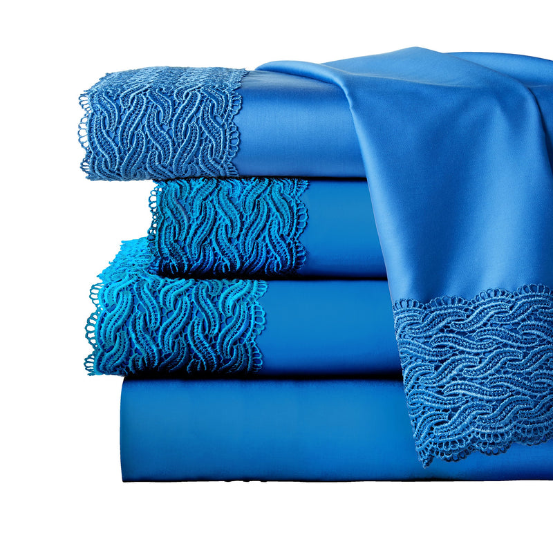 Pointehaven 300L-FBL 300TC Combed Cotton Bridal Lace Oversized Sheet Set,Brilliant Blue,Full