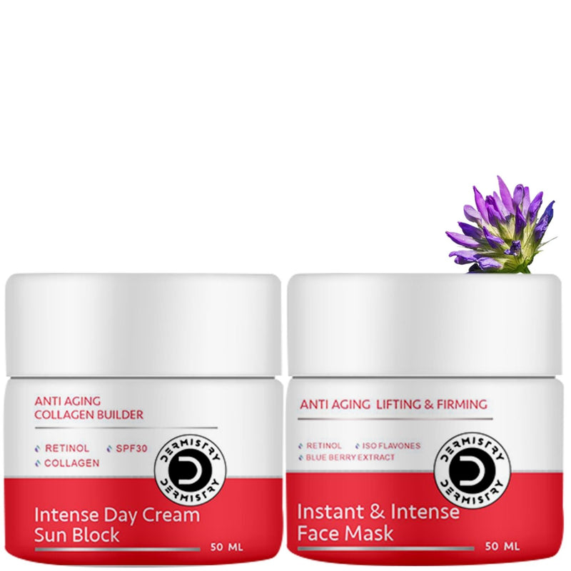 Dermistry Anti Ageing Collagen Builder SPF30 Retinol Hyaluronic Acid Sun Block Day Cream &  Instant & Intense Anti Aging Face Pack Mask I Hydrating Skin Nourishing Age Protect For Men & Women ( Pack of 2 - 100 ML )