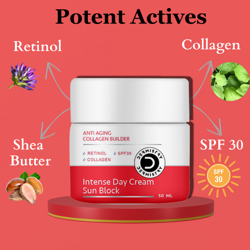 Dermistry Anti Ageing Collagen Builder SPF30 Retinol Hyaluronic Acid Sun Block Day Cream & Instant & Intense 4% Lifts & Retinol Anti Aging Face Serum | Hydrating Skin Nourishing Age Protect & Skin Firming For Men & Women ( Pack of 2 - 80 ML )