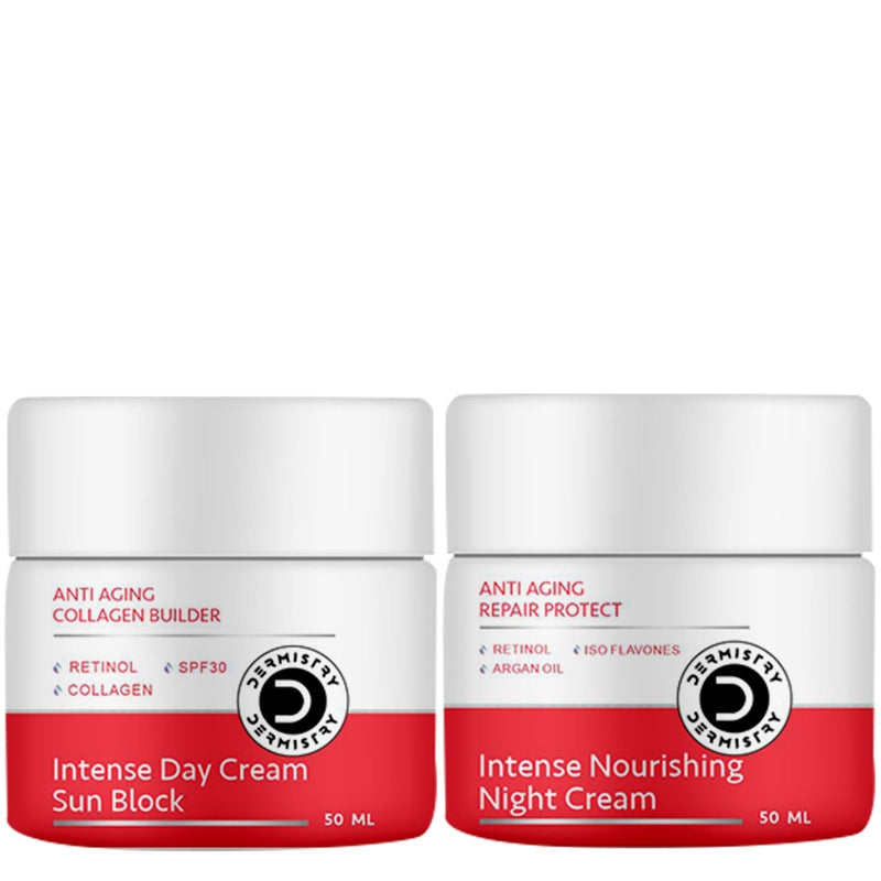 Dermistry Anti Ageing Collagen Builder SPF30 Retinol Hyaluronic Acid Sun Block Day Cream & Repair Protect Moisturizer Night Cream with Biotin Vitamin E Green Tea Ext I Lifts Fine Lines & Wrinkles I Firming Renewal ( Pack of 2 - 100 ML )