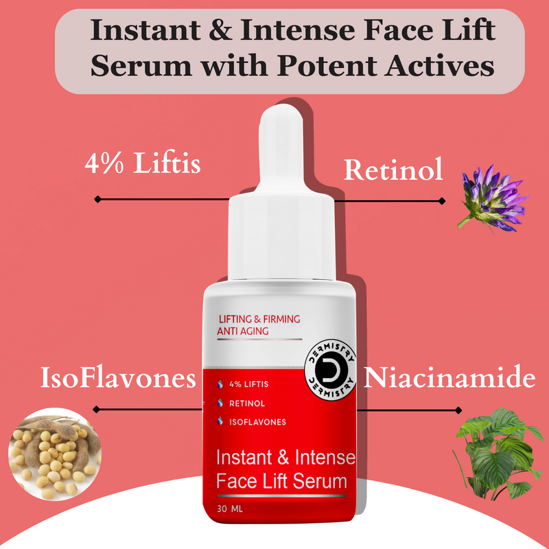 Dermistry Instant & Intense 4% Lifts & Retinol Anti Ageing Face Serum &  Anti Aging Face Pack Mask With Hyaluronic Acid D Biotin | Reduces Fine Lines Wrinkles & Uneven Tone I Blueberry Ext Iso Flavones For Men & Women ( Pack of 2 - 80 ML )