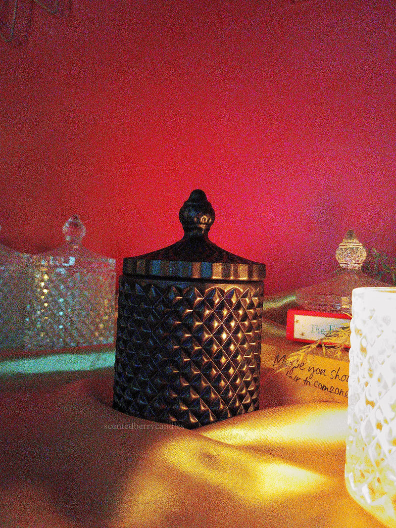 Black Matte Crystal jar Candle, Luxury Scented Candle, Crystal jar Candle, Scented Candle, Valentines Day Gift (Aventurine(Chandan and Jasmine))