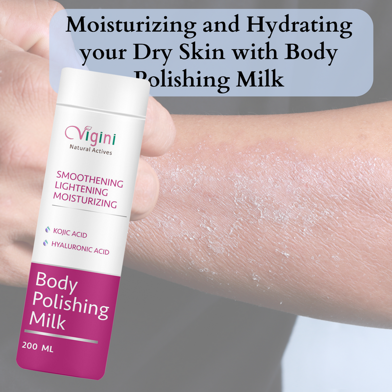 Vigini Body Skin Smoothening Lightening Moisturizing Body Polishing Milk Lotion Kojic Hyaluronic Acid- 200 ml