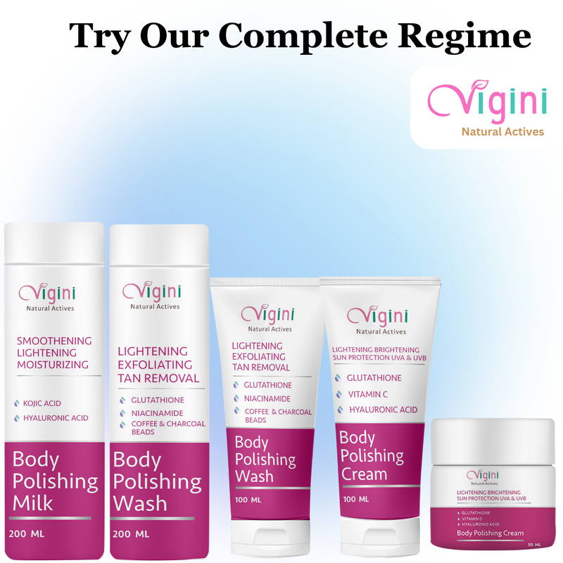 Vigini Body Skin Smoothening Lightening Moisturizing Body Polishing Milk Lotion Kojic Hyaluronic Acid- 200 ml