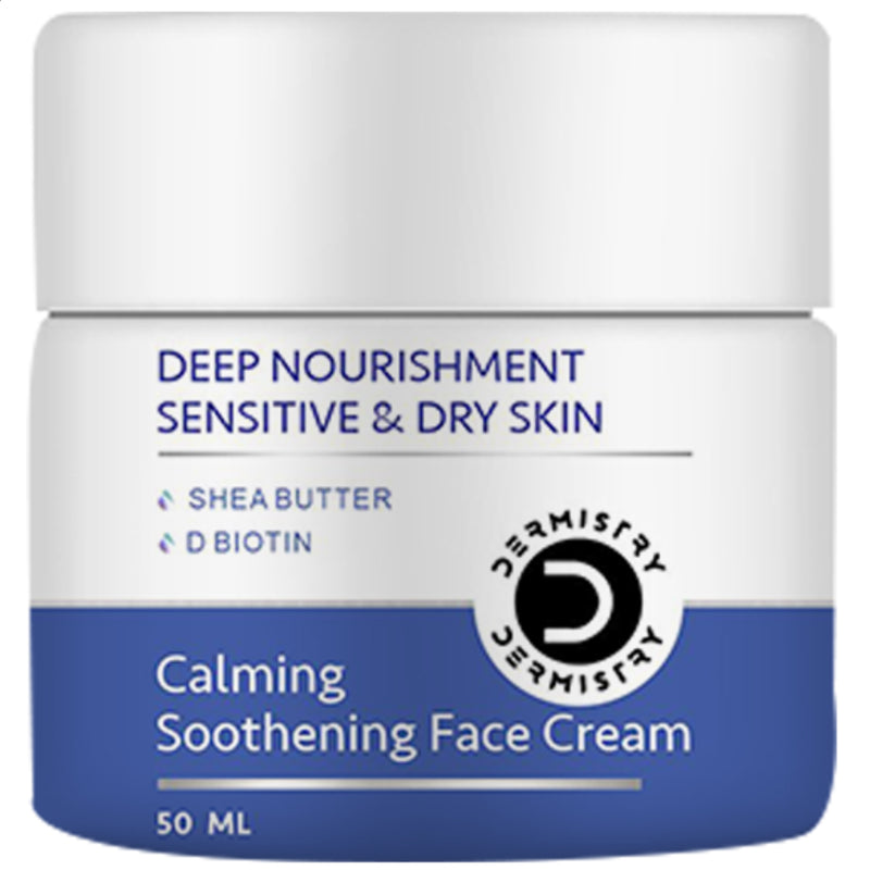 Dermistry Sensitive & Dry Skin Care Deep Nourishment Calming Soothing Glowing Face Cream I Light Weight Winter & All Season Daily Use Nourishing Moisturizer I Shea Butter D Biotin Hyaluronic Acid I Men Women 50ml