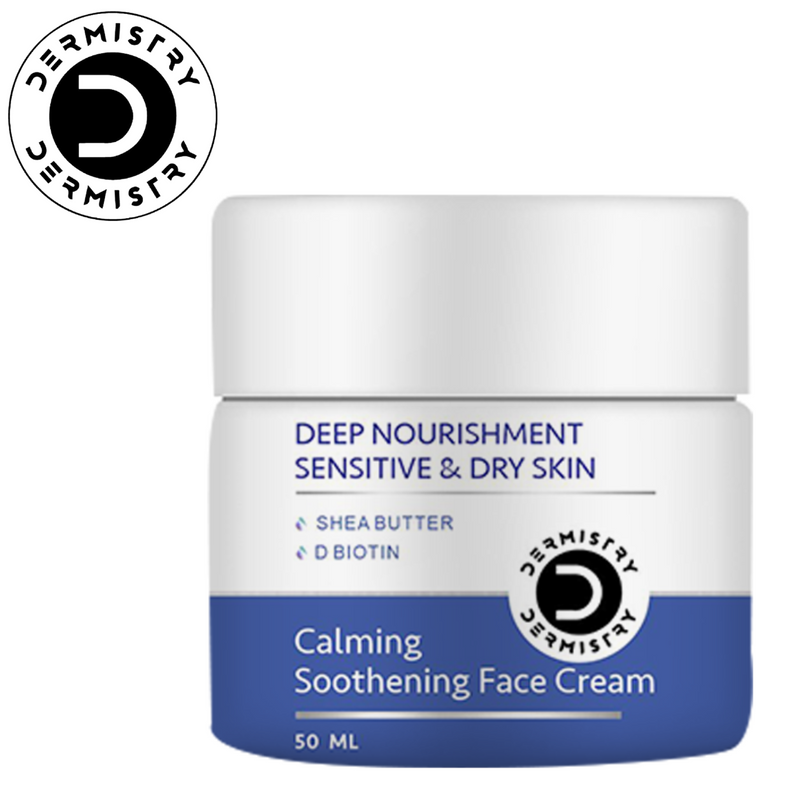 Dermistry Sensitive & Dry Skin Care Deep Nourishment Calming Soothing Glowing Face Cream I Light Weight Winter & All Season Daily Use Nourishing Moisturizer I Shea Butter D Biotin Hyaluronic Acid I Men Women 50ml