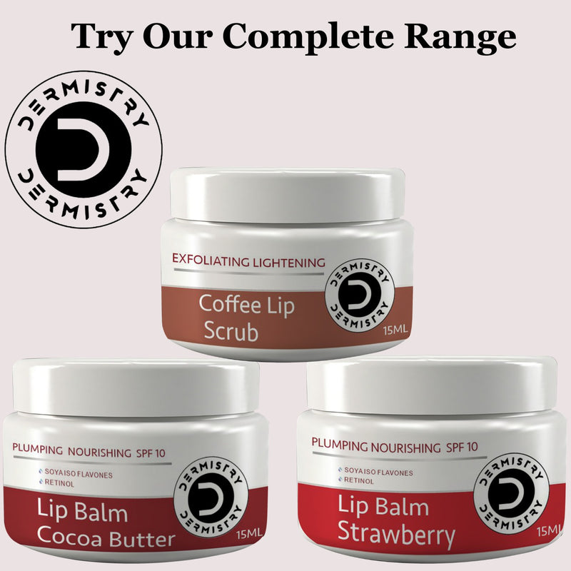 Dermistry Exfoliating Lightening Coffee & Sugar Lip Scrub for Reduction of Dark Smoker Pigmentation & Healing Dry Chapped Lips I Shea Butter I Olive Oil I Coconut Oil I Sugar I Brightening Men Women 15ml