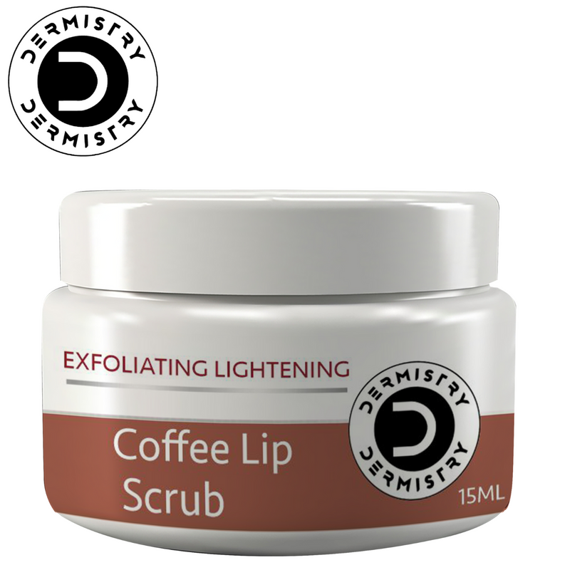 Dermistry Exfoliating Lightening Coffee & Sugar Lip Scrub for Reduction of Dark Smoker Pigmentation & Healing Dry Chapped Lips I Shea Butter I Olive Oil I Coconut Oil I Sugar I Brightening Men Women 15ml