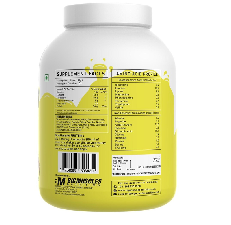 Bigmuscles Nutrition Frotein 26g Refreshing Pineapple Flavored Hydrolysed Whey Protein Isolate