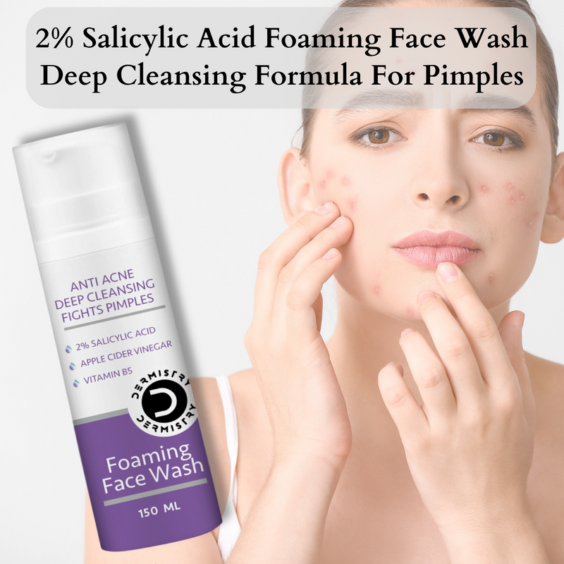 Dermistry Anti Acne Foaming Deep Cleanser Face Wash I 2% Salicylic Acid, Apple Cider, Vinegar and Niacinamide Zinc I Pimples & Excess Oil Removal Oily Acne Prone Skin for Men and Women - 150 ml