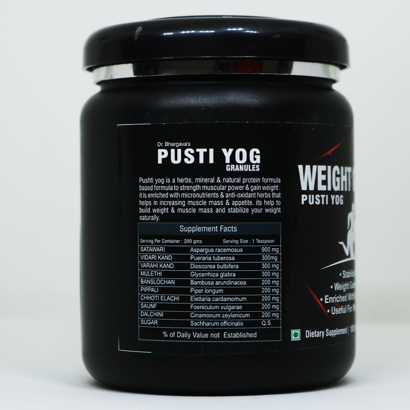 Dr.Bhargav’s I Pusti Yog weight gain safe formula | Enriched Protein|Weight gain | Bone I Muscle Strengthen formula| Power Energy booster| 200gm Granules