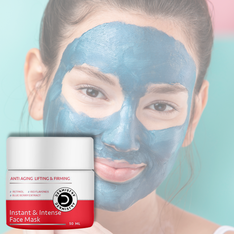 Dermistry Instant & Intense Anti Ageing Face Pack Mask I Firming Lifting Tightening Glowing Skin I Wrinkle Fine Lines Uneven Tone Reduction I Retinol Blueberry Ext Iso Flavones I 50ml