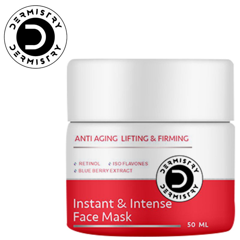 Dermistry Instant & Intense Anti Ageing Face Pack Mask I Firming Lifting Tightening Glowing Skin I Wrinkle Fine Lines Uneven Tone Reduction I Retinol Blueberry Ext Iso Flavones I 50ml