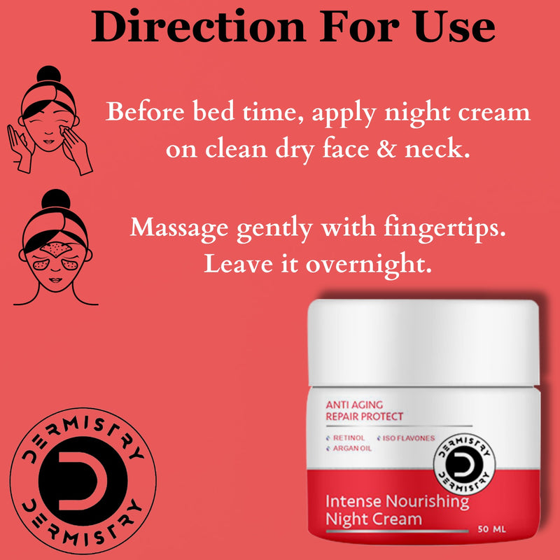 Dermistry Anti Ageing Repair Protect Moisturizer Night Cream I Retinol Hyaluronic Acid Biotin Vitamin E Green Tea Ext I Fine Lines Wrinkles Reduction I Skin Firming I Men Women 50ml