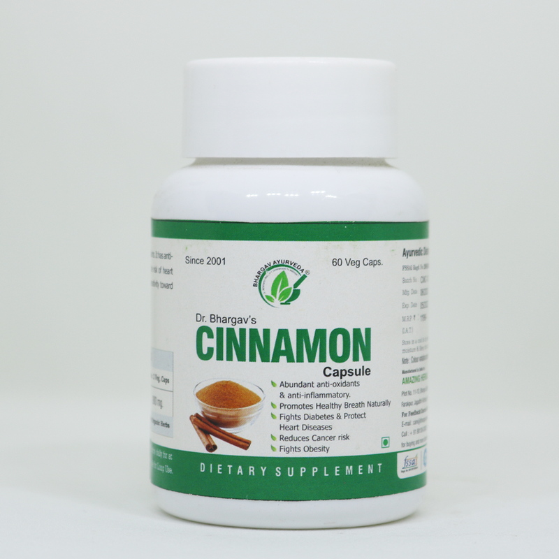 Dr.Bhargav’s Cinnamon Capsule| Healthy Breath| Fights bad smell of mouth| Cancer| Fights Diabetes I  Madhu Jeevan Ras | Heart Diseases| Fights Obesity| Reduces Cholesterol| 60 Capsules