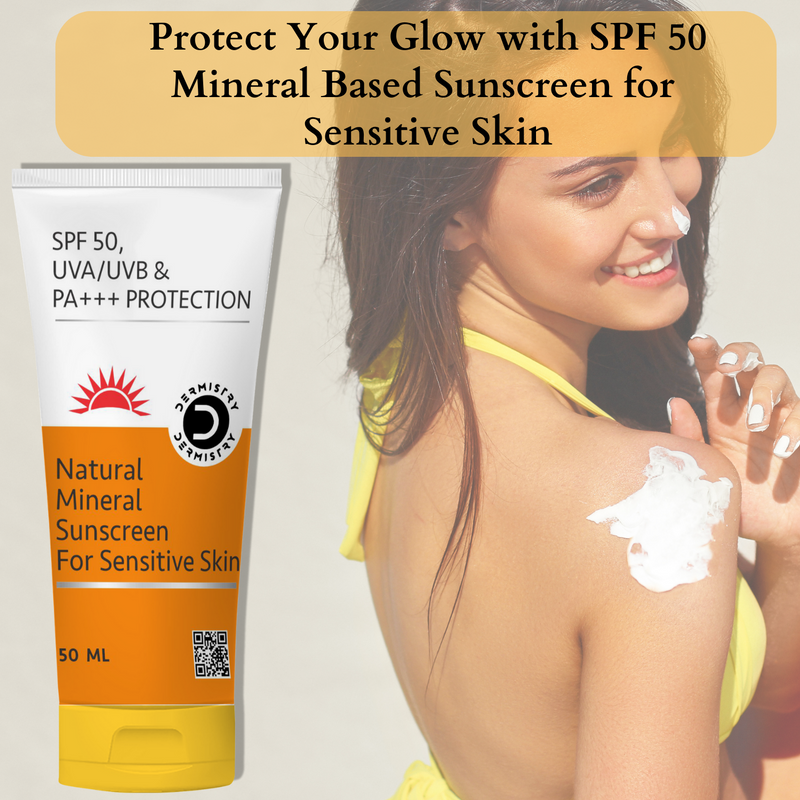 Dermistry Natural Mineral Based Sunscreen for Sensitive Skin & Children with SPF 50 UVA UVB PA+++ Sun Protection Moisturizer Water Resistant Men And Women 50ml