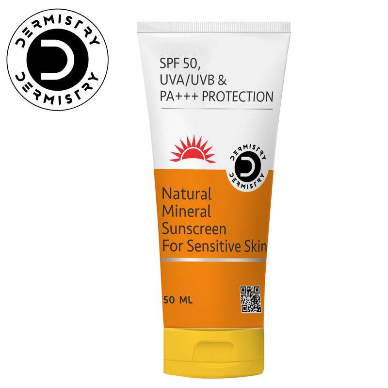 Dermistry Natural Mineral Based Sunscreen for Sensitive Skin & Children with SPF 50 UVA UVB PA+++ Sun Protection Moisturizer Water Resistant Men And Women 50ml