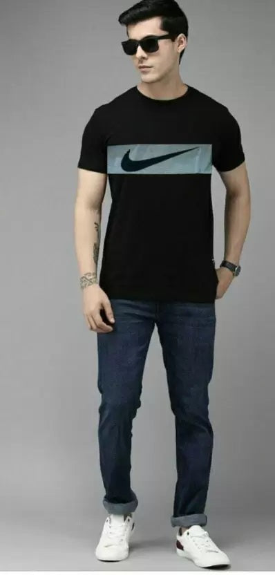 Nike Black Solid Men's Round Neck Cotton Blend Half Sleeve T-Shirts