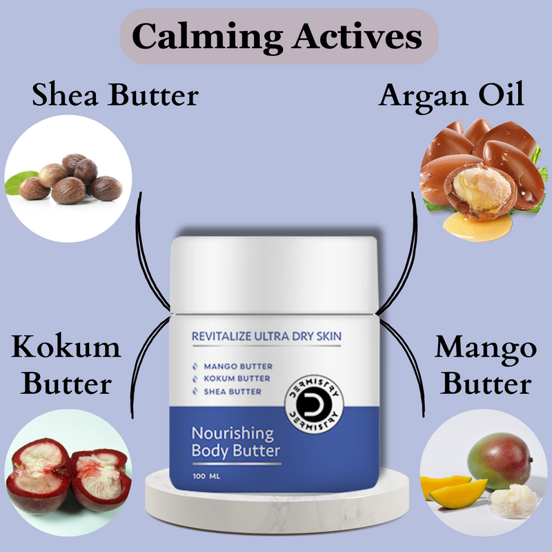 Dermistry Revitalizing Nourishing Body Butter I For Winters & All Weather I Deep Very Dry & Flaky Sensitive Skin I Mango, Kokum & Shea Butter I Instant Moisturizer for Soft Smooth Skin Absorbs Quickly I Men Women 100ml